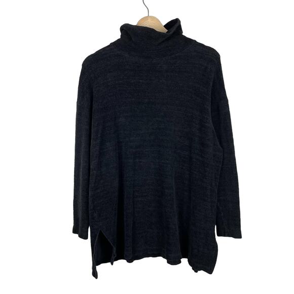 90s Vintage Black Textured Knit Turtleneck Sweater Size S Minimalist USA Made - Picture 1 of 5